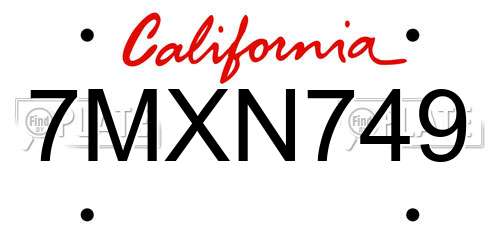 7MXN749 California License Plate