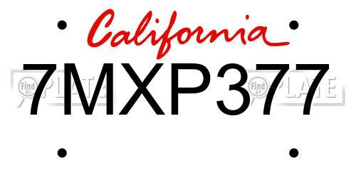 7MXP377 California License Plate