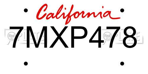 7MXP478 California License Plate