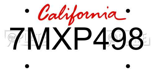7MXP498 California License Plate