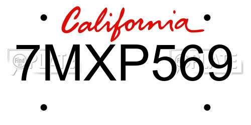 7MXP569 California License Plate