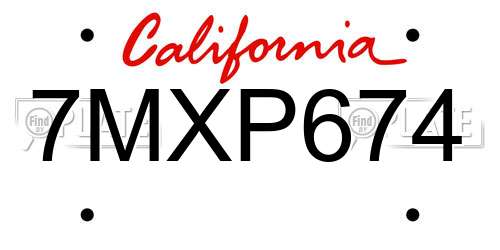 7MXP674 California License Plate