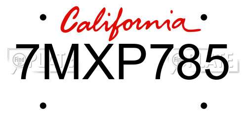 7MXP785 California License Plate