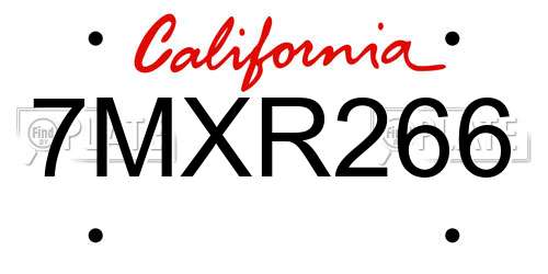 7MXR266 California License Plate