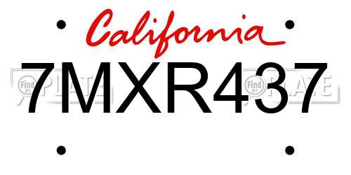 7MXR437 California License Plate