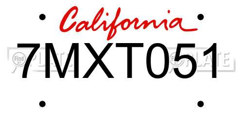 7MXT051 California License Plate