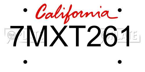 7MXT261 California License Plate