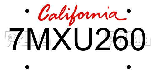 7MXU260 California License Plate