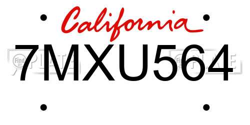 7MXU564 California License Plate