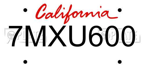 7MXU600 California License Plate