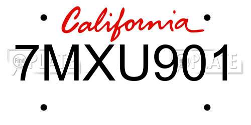 7MXU901 California License Plate