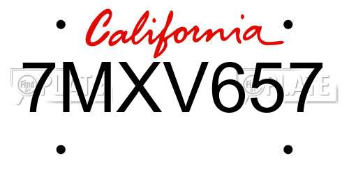 7MXV657 California License Plate