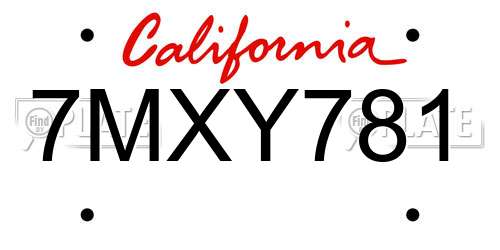 7MXY781 California License Plate
