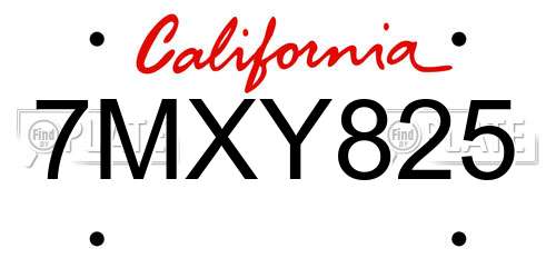 7MXY825 California License Plate