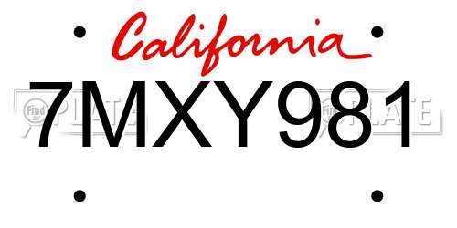7MXY981 California License Plate