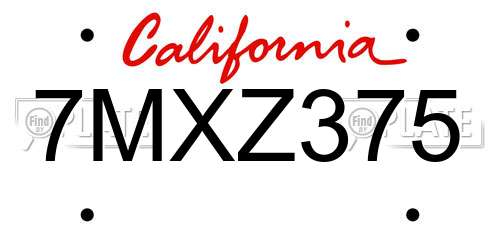 7MXZ375 California License Plate