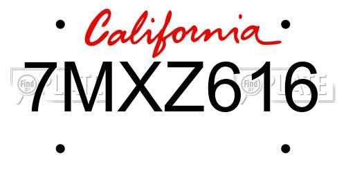 7MXZ616 California License Plate