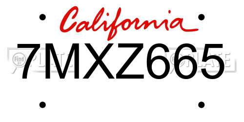 7MXZ665 California License Plate