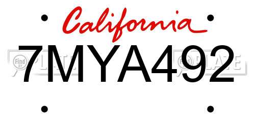 7MYA492 California License Plate