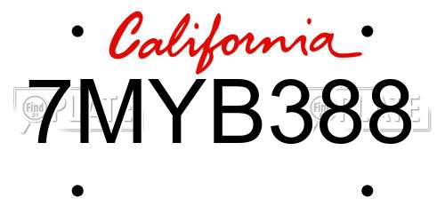 7MYB388 California License Plate