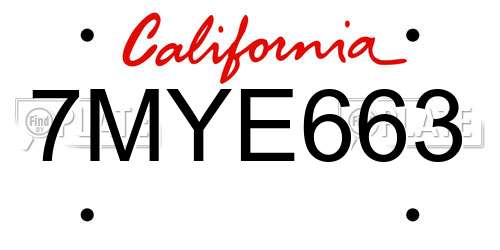 7MYE663 California License Plate