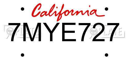 7MYE727 California License Plate