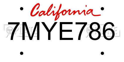7MYE786 California License Plate