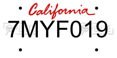 7MYF019 California License Plate