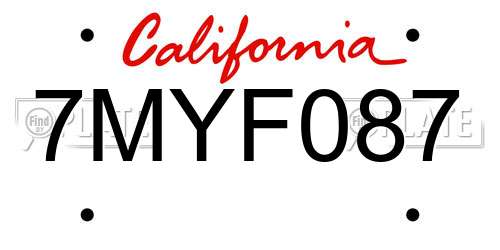 7MYF087 California License Plate