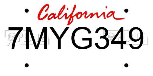 7MYG349 California License Plate