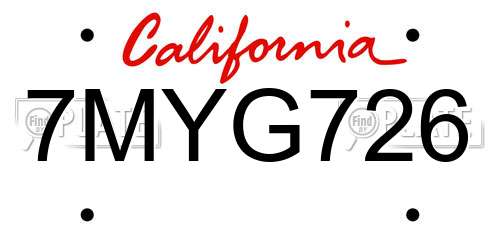 7MYG726 California License Plate