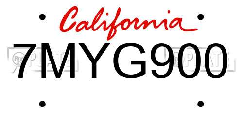 7MYG900 California License Plate
