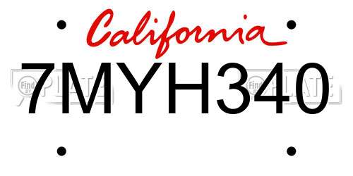 7MYH340 California License Plate
