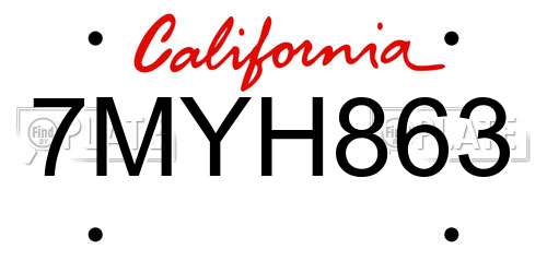 7MYH863 California License Plate