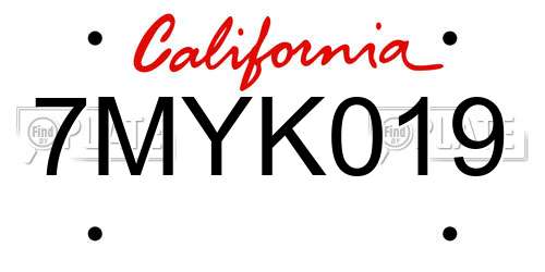 7MYK019 California License Plate