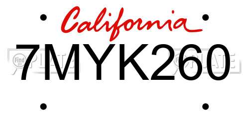 7MYK260 California License Plate