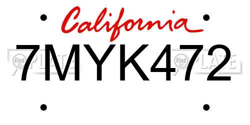 7MYK472 California License Plate