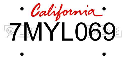 7MYL069 California License Plate