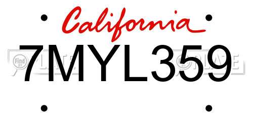 7MYL359 California License Plate