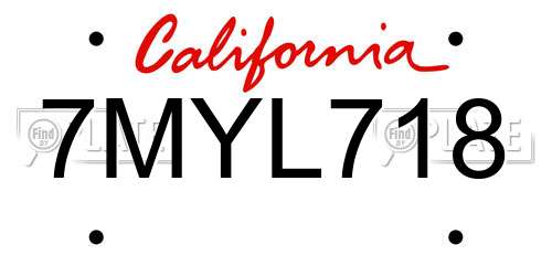 7MYL718 California License Plate