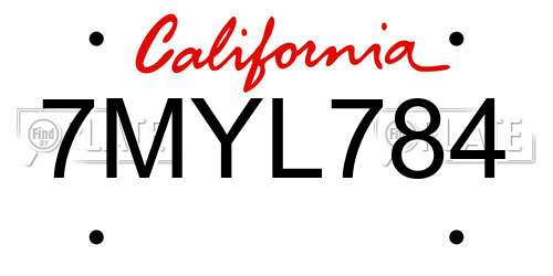 7MYL784 California License Plate