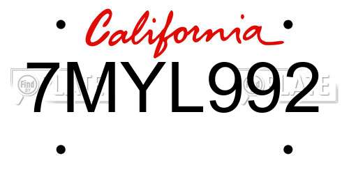 7MYL992 California License Plate