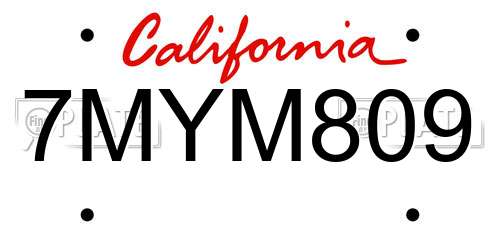 7MYM809 California License Plate