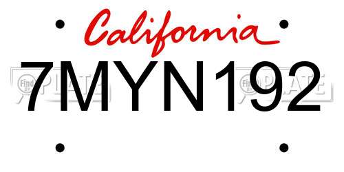 7MYN192 California License Plate