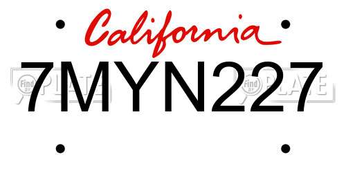 7MYN227 California License Plate