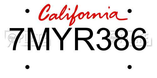 7MYR386 California License Plate