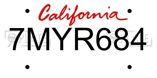 7MYR684 California License Plate