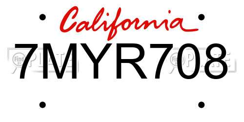 7MYR708 California License Plate