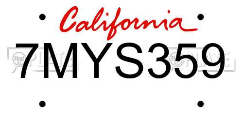 7MYS359 California License Plate