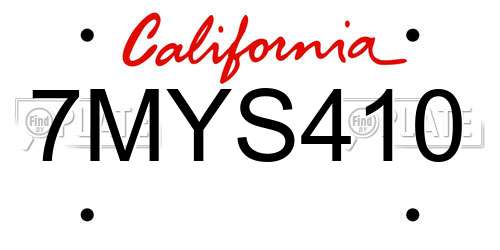7MYS410 California License Plate